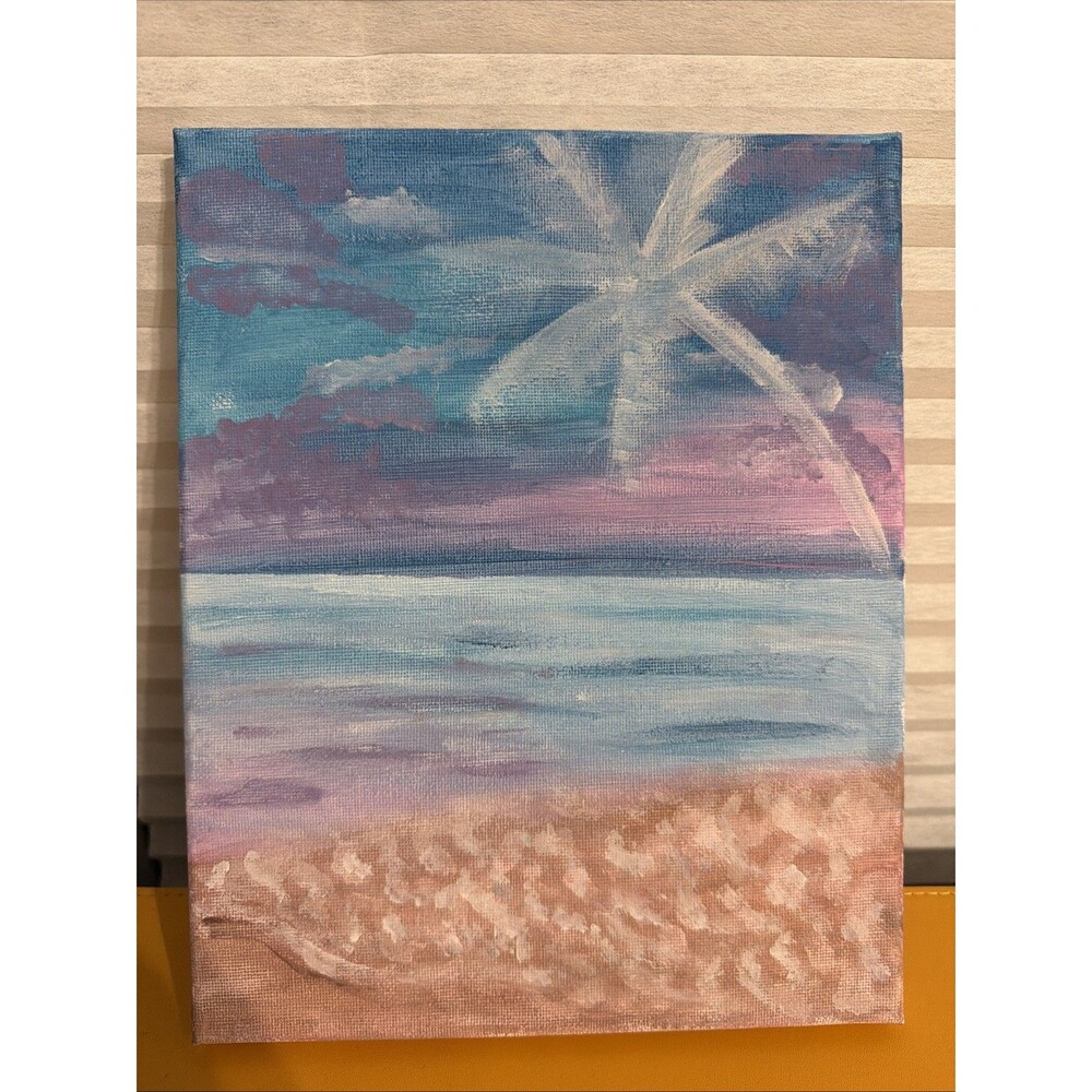 Seascape Ocean Palm Tree Original Acrylic Painting Canvas 8inx10in